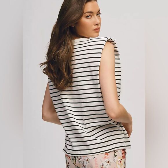 Anthropologie Black and White Boxy Muscle Tee - Picture 2 of 12